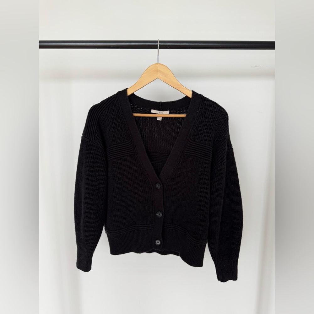 Black V-Neck Button-Up Cardigan